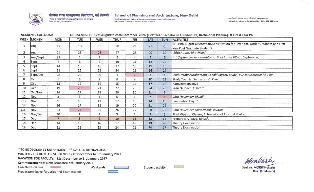 Academic Calendar